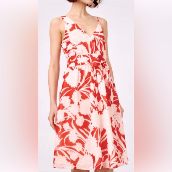 HP! Club Monaco Sleeveless Nahala Faux Wrap Floral Dress Red:Blush Offset Straps - Picture 1 of 9